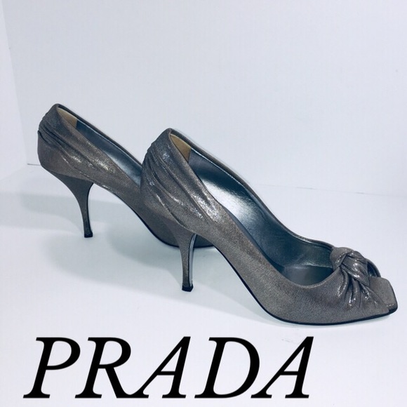 Prada Shoes - PRADA SILVER GUNMETAL PEEP TOE HEELS